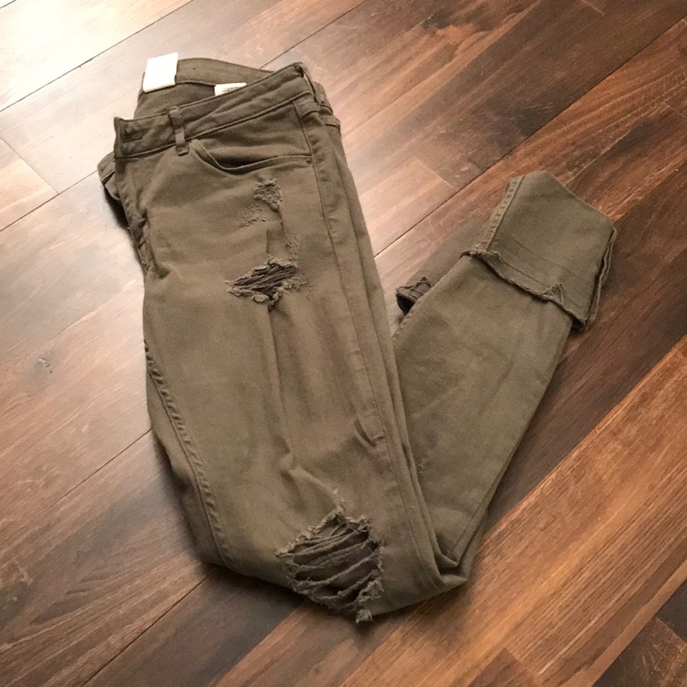 Army Green Ripped Jeans